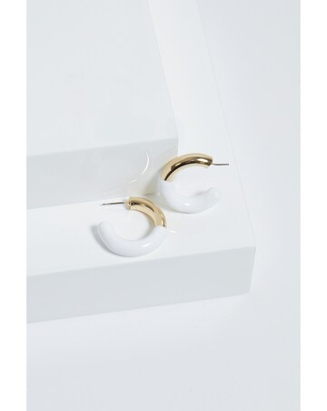 Mood Gold White Half Enamel Hoop Earrings