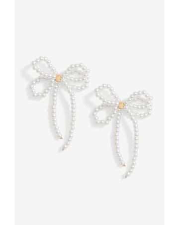 Mood Gold Pearl Bow Drop Earrings