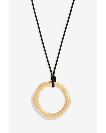 Mood Gold Polished Molten Ring Cord Pendant Necklace