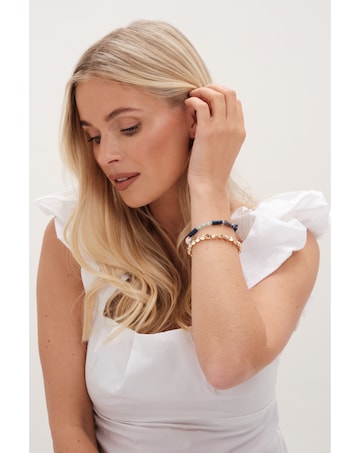 Mood Gold Blue Bead And Molten Disc Layered Bracelets - Pack Of 3