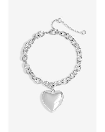 Mood Silver Polished Puffed Heart Double Chain Bracelet