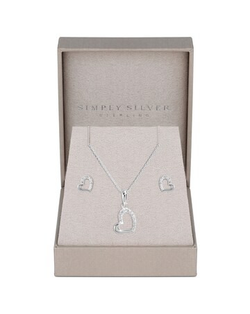 Simply Silver Sterling Silver 925 Polished Cubic Zirconia Heart Set- Gift Boxed