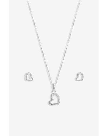 Simply Silver Sterling Silver 925 Polished Cubic Zirconia Heart Set- Gift Boxed