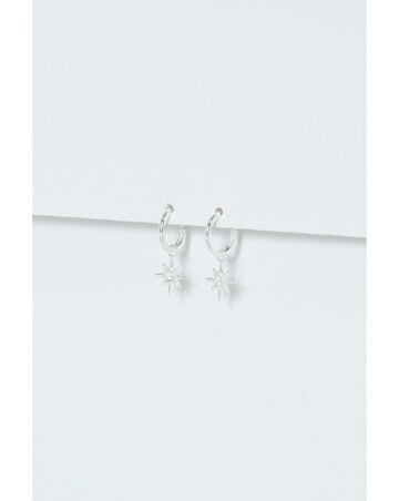 Simply Silver Sterling Silver 925 Cubic Zirconia Celestial Star Hoop Earrings