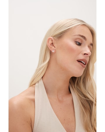 Simply Silver Sterling Silver 925 Cubic Zirconia and Pearl Flower Stud Earrings