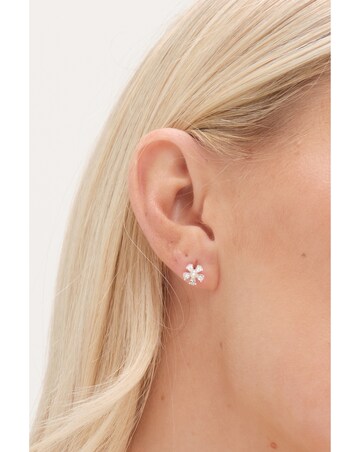 Simply Silver Sterling Silver 925 Cubic Zirconia and Pearl Flower Stud Earrings