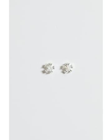 Simply Silver Sterling Silver 925 Cubic Zirconia and Pearl Flower Stud Earrings