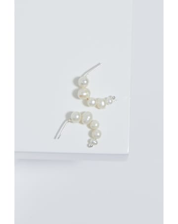 Simply Silver Sterling Silver 925 Graduated Pearl Hoop Earrings