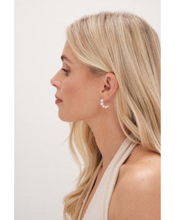 Simply Silver Sterling Silver 925 Graduated Pearl Hoop Earrings