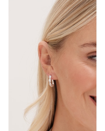 Simply Silver Sterling Silver 925 Polished Cubic Zirconia Plaited Hoop Earrings