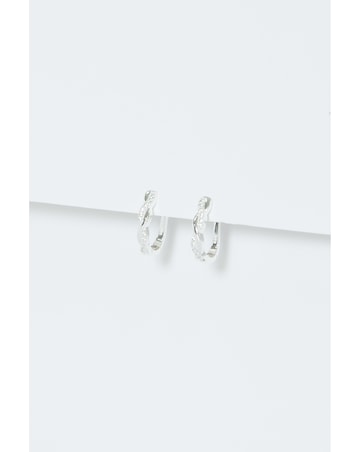 Simply Silver Sterling Silver 925 Polished Cubic Zirconia Plaited Hoop Earrings