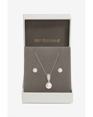 Jon Richard Rhodium Plated Cubic Zirconia And Pearl Set - Gift Boxed