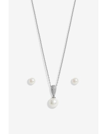 Jon Richard Rhodium Plated Cubic Zirconia And Pearl Set - Gift Boxed