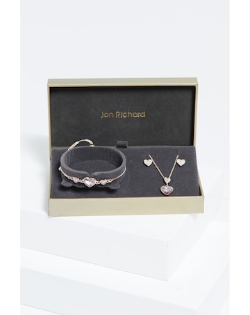Jon Richard Rose Gold Plated Pave Heart Drop Trio Set - Gift Boxed