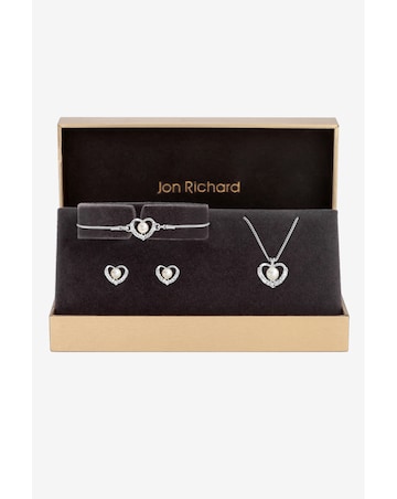 Jon Richard Silver Plated Pearl And Crystal Heart Trio Set - Gift Boxed