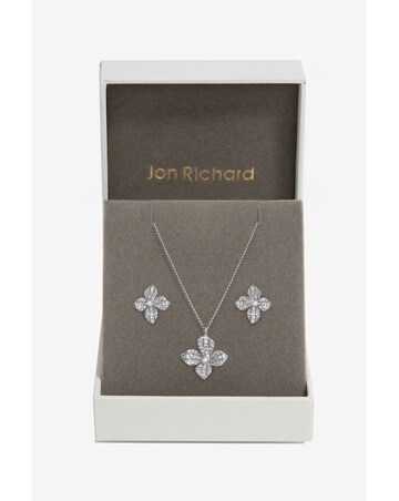 Jon Richard Rhodium Plated Cubic Zirconia Floral Set - Gift Boxed