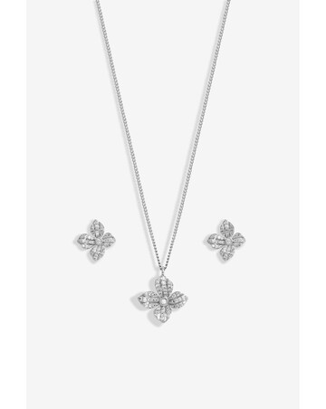 Jon Richard Rhodium Plated Cubic Zirconia Floral Set - Gift Boxed