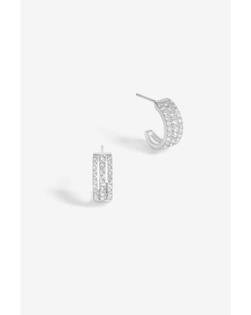 Simply Silver Sterling Silver 925 Cubic Zirconia Triple Row Hoop Earrings