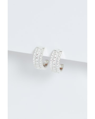 Simply Silver Sterling Silver 925 Cubic Zirconia Triple Row Hoop Earrings