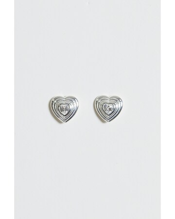 Simply Silver Sterling Silver 925 Ridged Heart Cubic Zirconia Stud Earrings