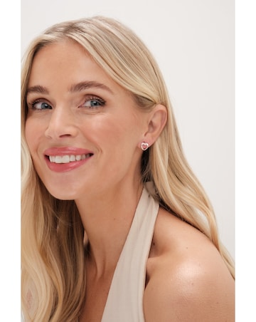 Simply Silver Sterling Silver 925 Polished and Crystal Heart Stud Earrings