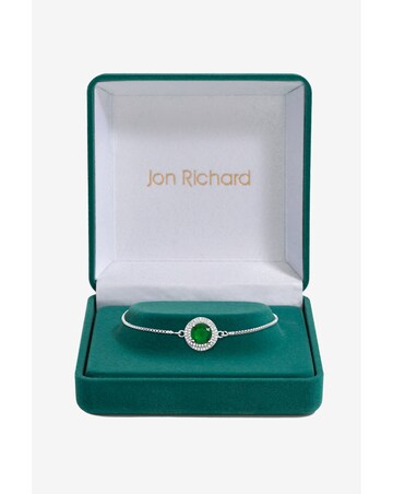 Jon Richard Rhodium Plated CZ Emerald Halo Toggle Bracelet - Gift Boxed