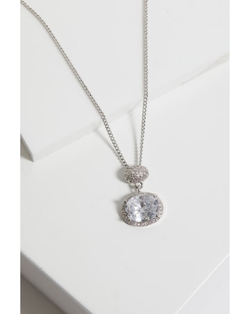 Jon Richard Rhodium Plated Cubic Zirconia Micro Pave Oval Pendant - Gift Boxed