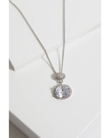 Jon Richard Rhodium Plated Cubic Zirconia Micro Pave Oval Pendant - Gift Boxed