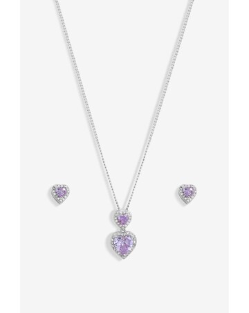 Jon Richard Rhodium Plated CZ Lavender Halo Double Heart Set - Gift Boxed