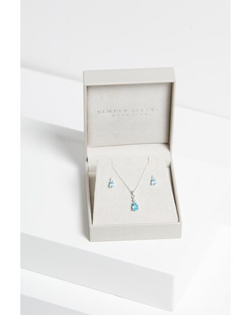 Simply Silver Sterling Silver 925 Cubic Zirconia and Aqua drop set- Gift Boxed