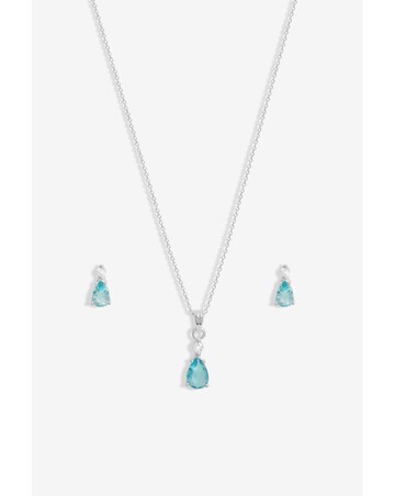 Simply Silver Sterling Silver 925 Cubic Zirconia and Aqua drop set- Gift Boxed