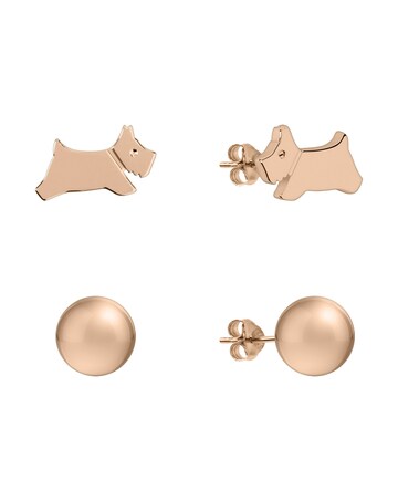 Radley Ladies Blue Print Strap Watch & 18ct Rose Gold Plated Twin Earring Set