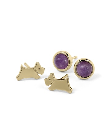 Radley 18ct Gold Plated Pink Stone and Jumping Dog Twin Pack Earrings