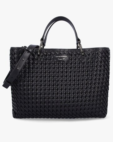 Emporio Armani Interwoven Black Shopper Bag With Pouch