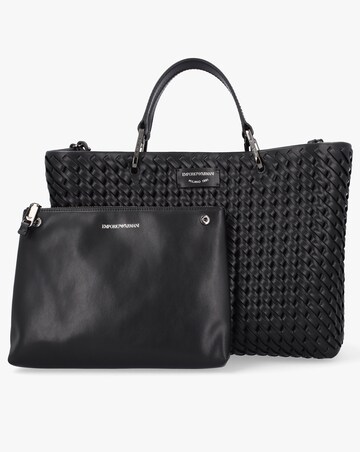 Emporio Armani Interwoven Black Shopper Bag With Pouch