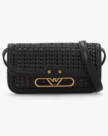Emporio Armani Woven Mini Black Leather Cross-Body Bag