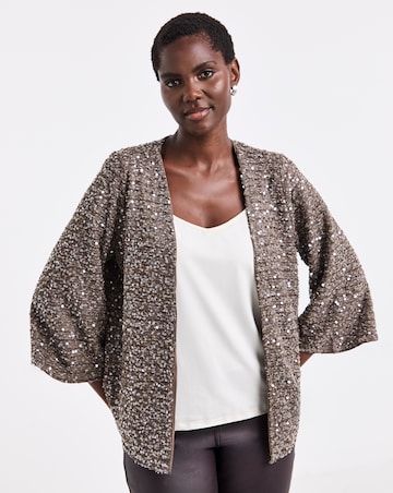 Mocha Sequin Kimono Sleeve Cardigan
