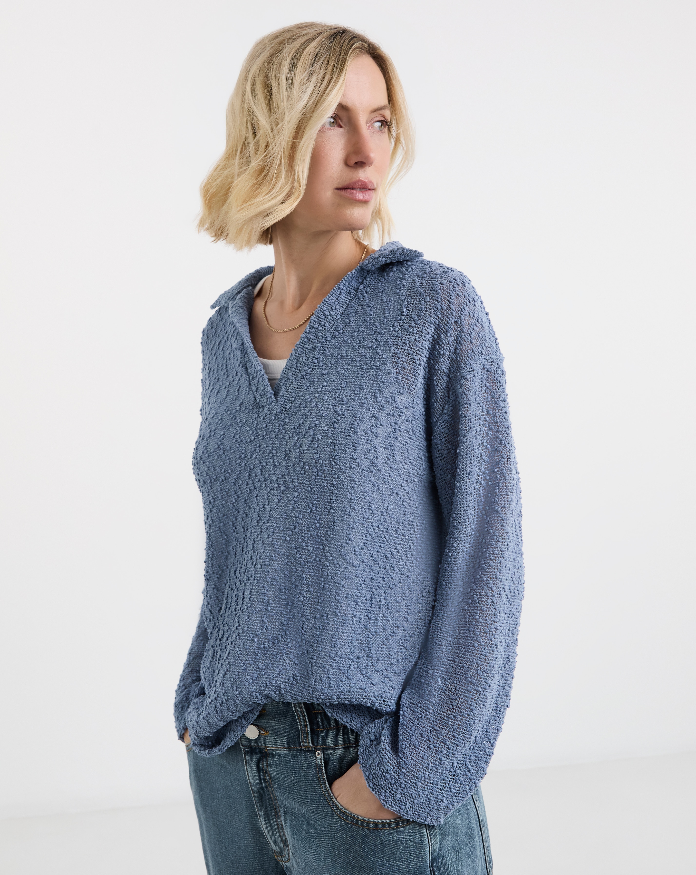 New In - Boucle V-Neck Long Sleeve Top