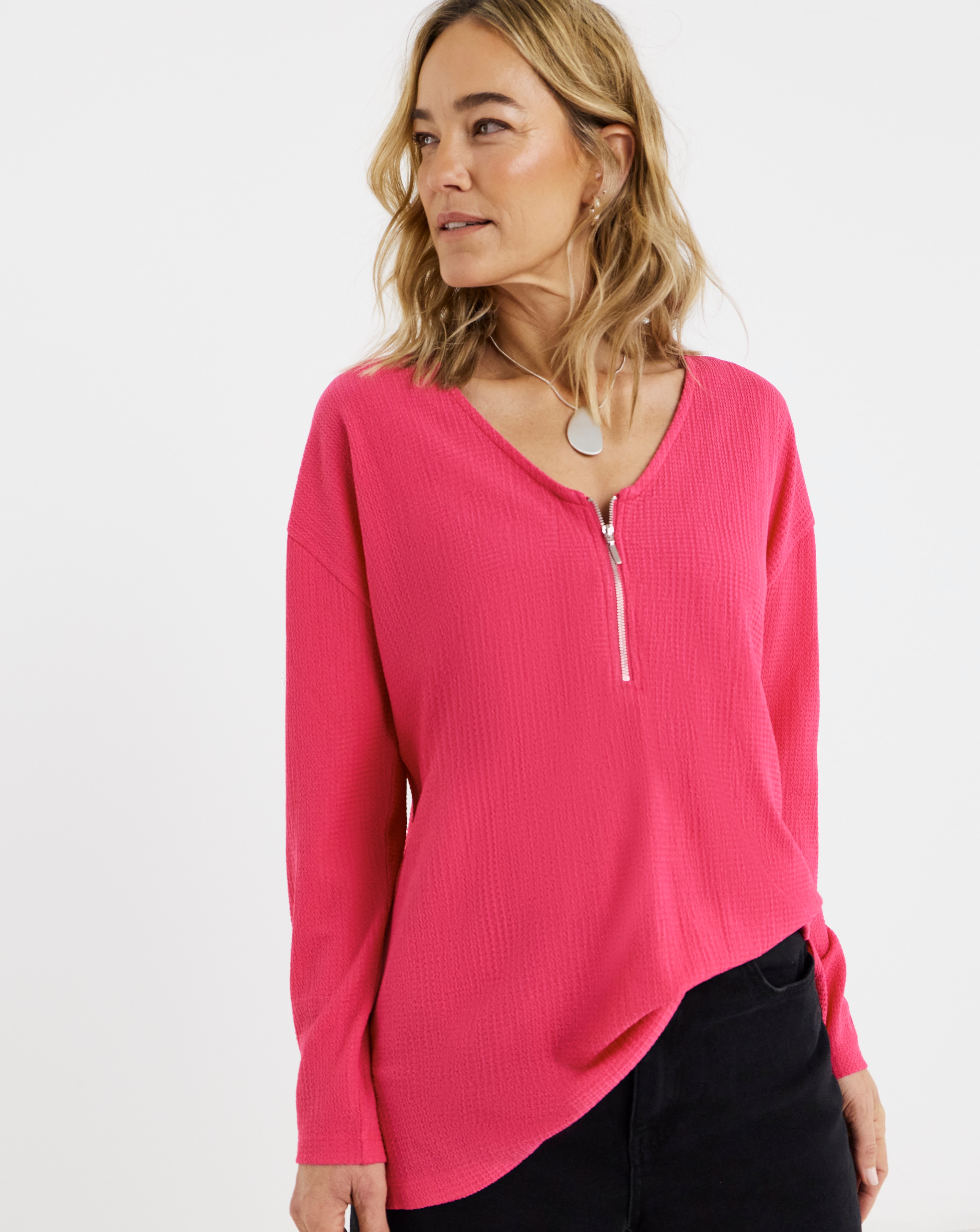 New In - Zip Front Long Sleeve Top