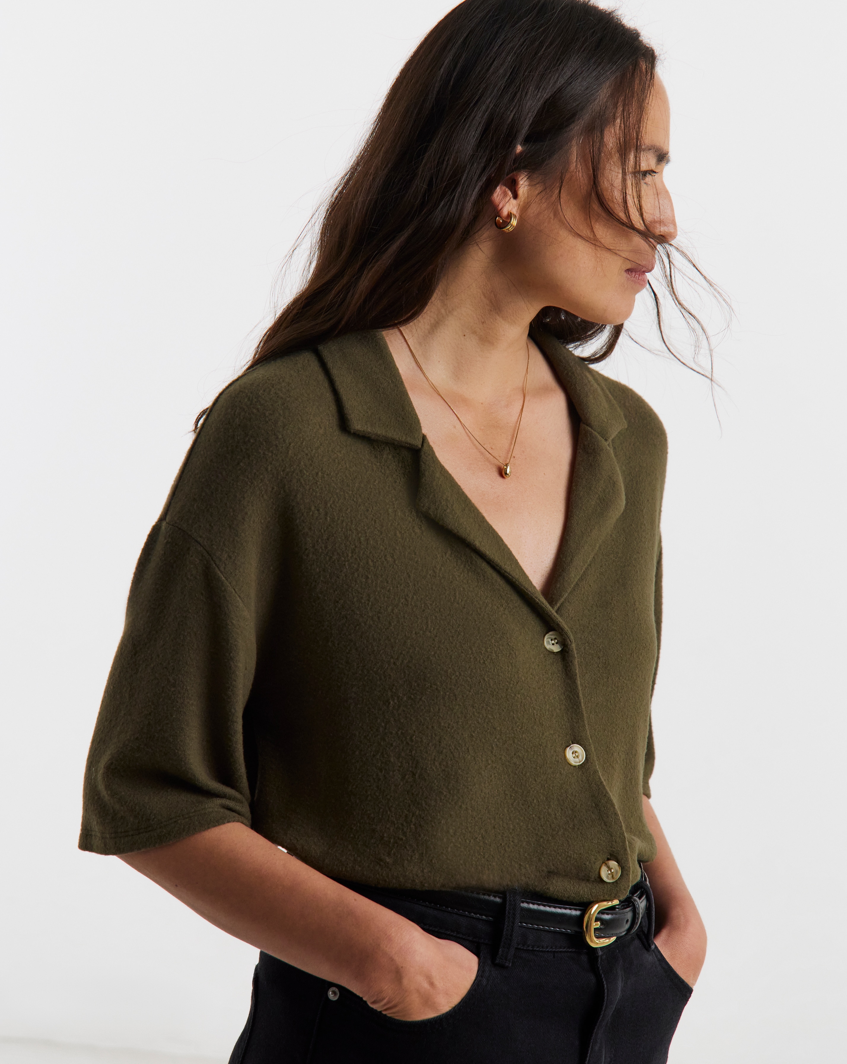 New In - Soft Touch Button Collared Top