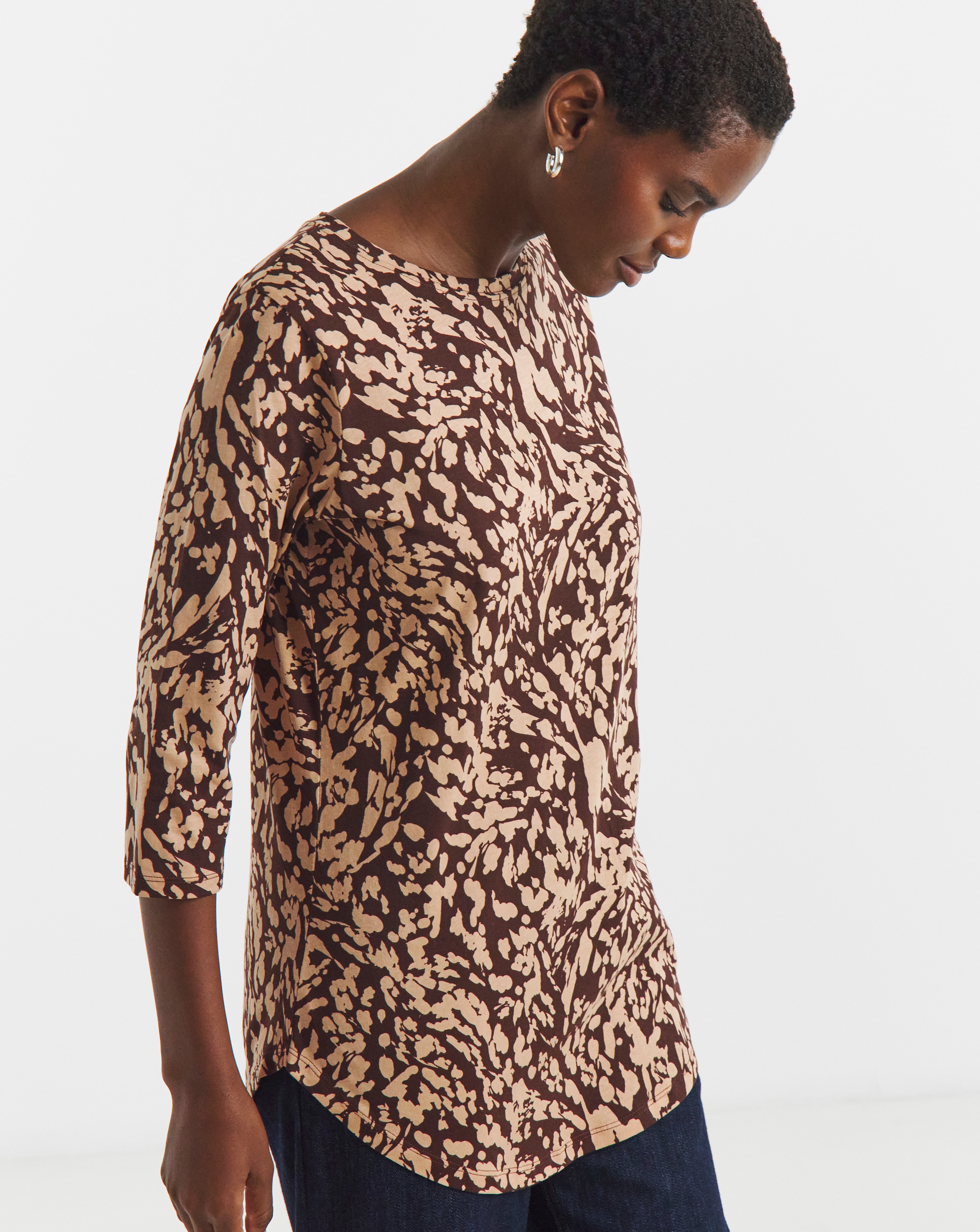 New In - Longline Curved Hem 3/4 Sleeve Top