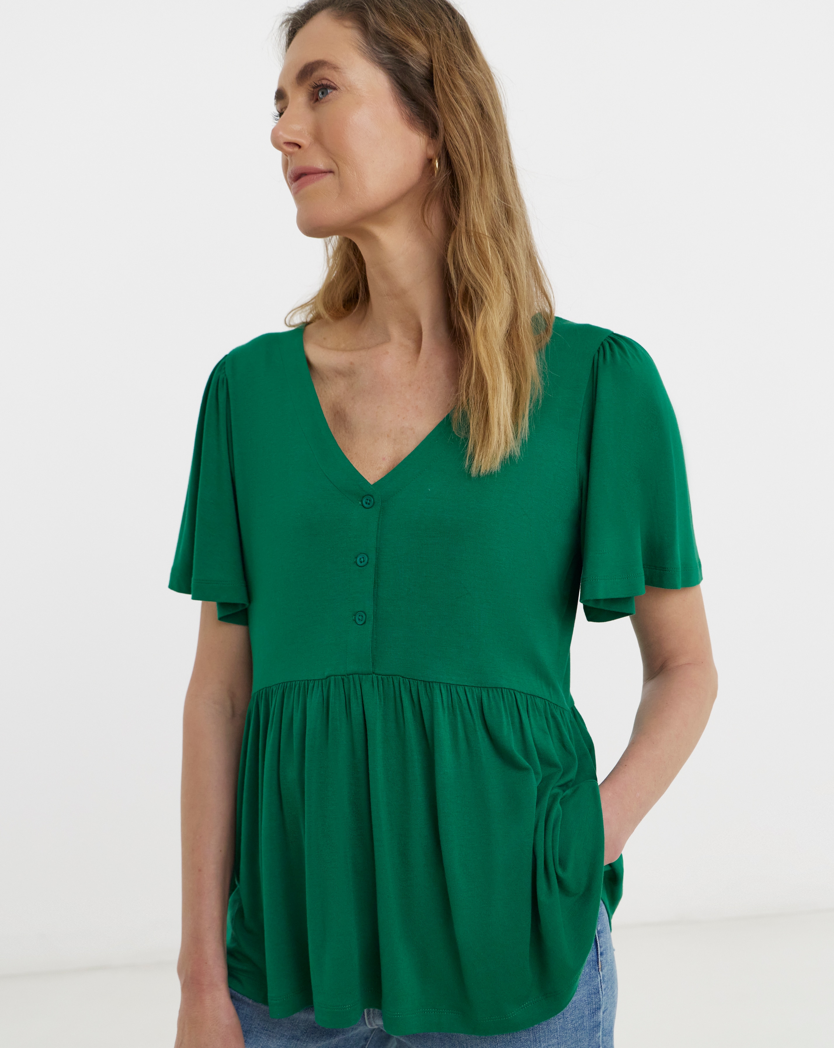 New In - Button Front Angel Sleeve Top