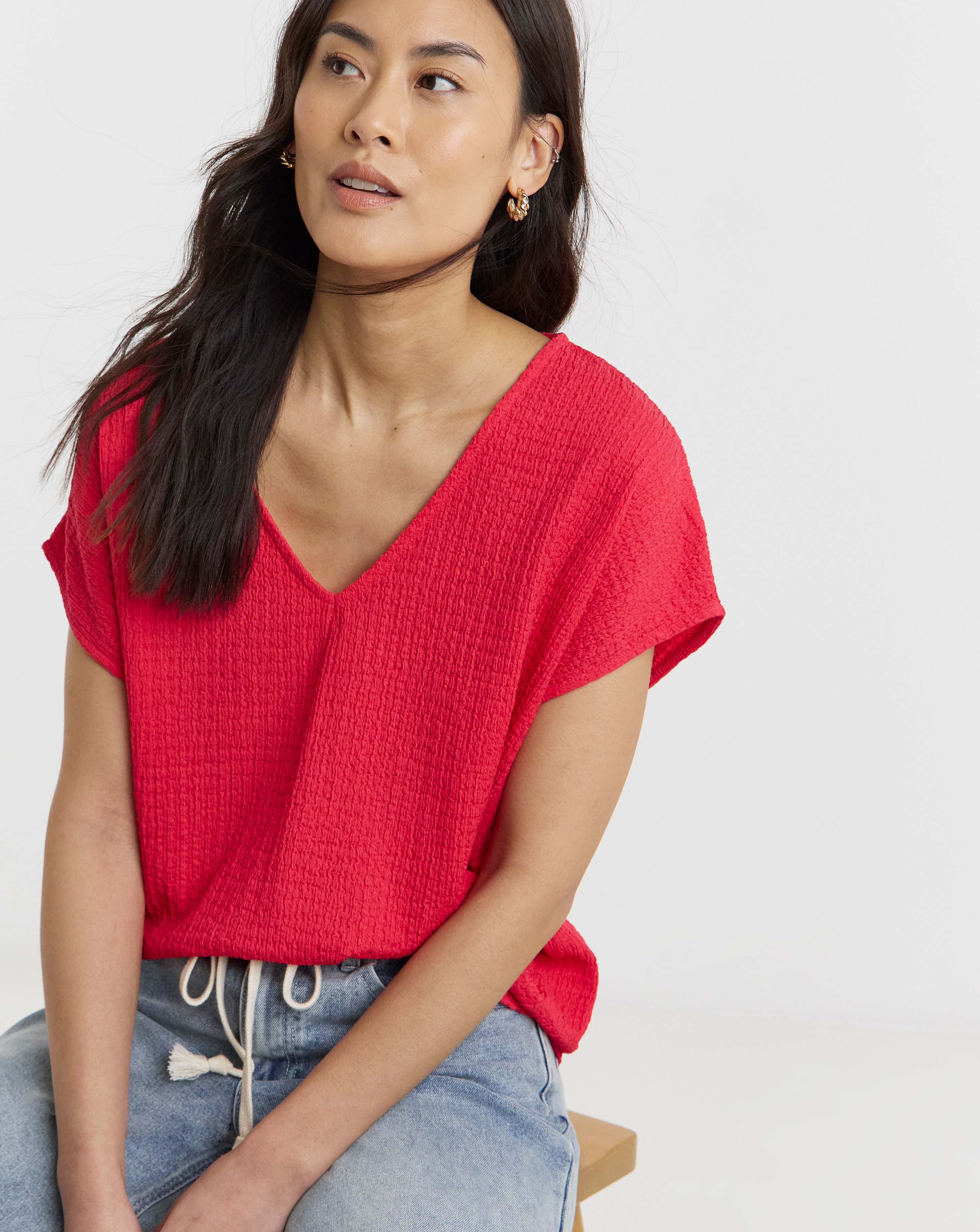 New In - Textured V-Neck Top