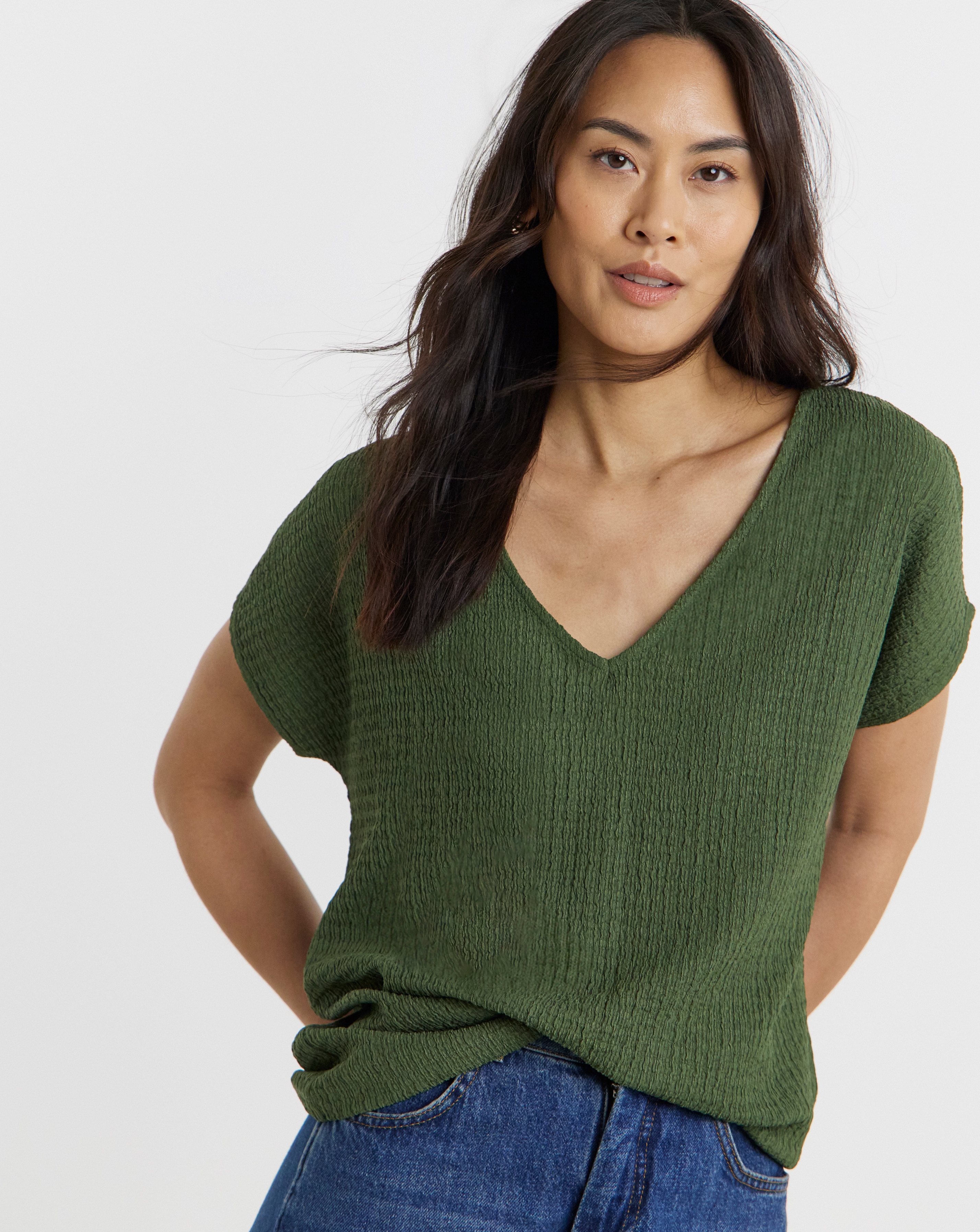 New In - Textured V-Neck Top