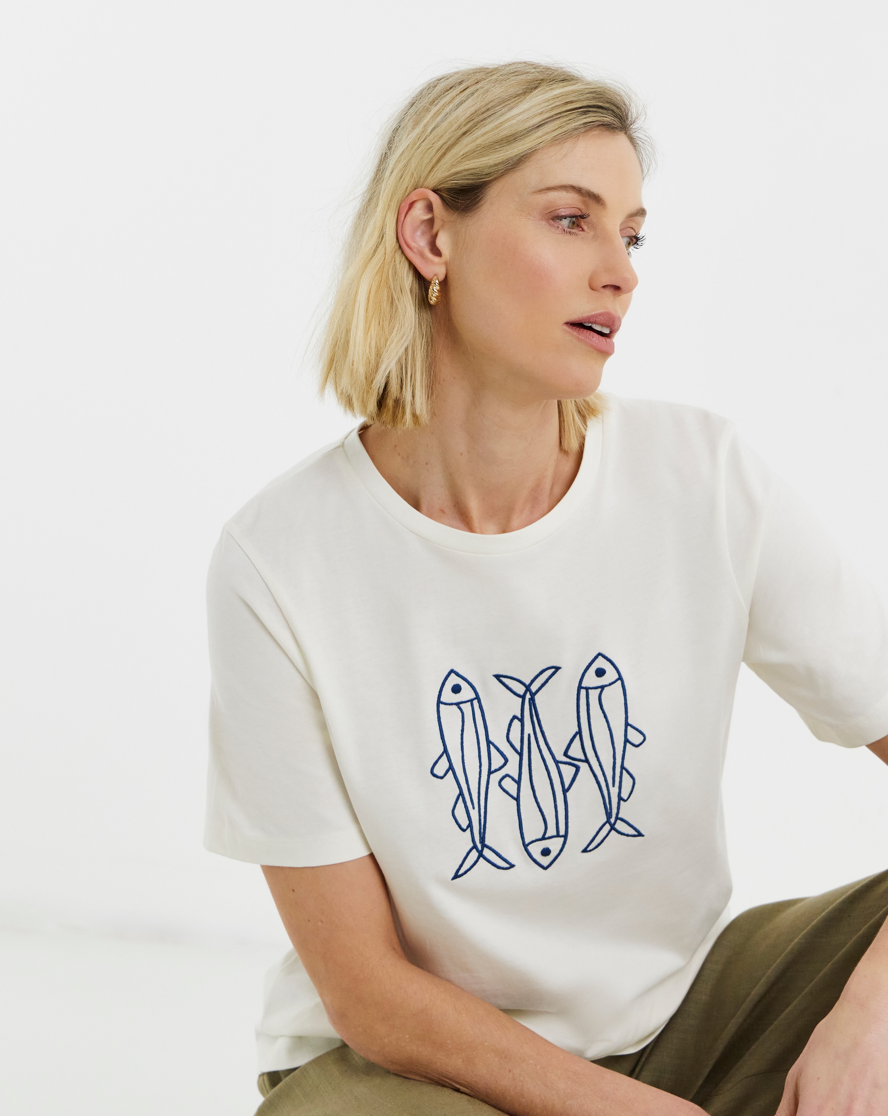 New In - Embroidered T-Shirt Fish Graphic