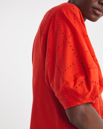 Broderie Crew Neck Lantern Sleeve Top