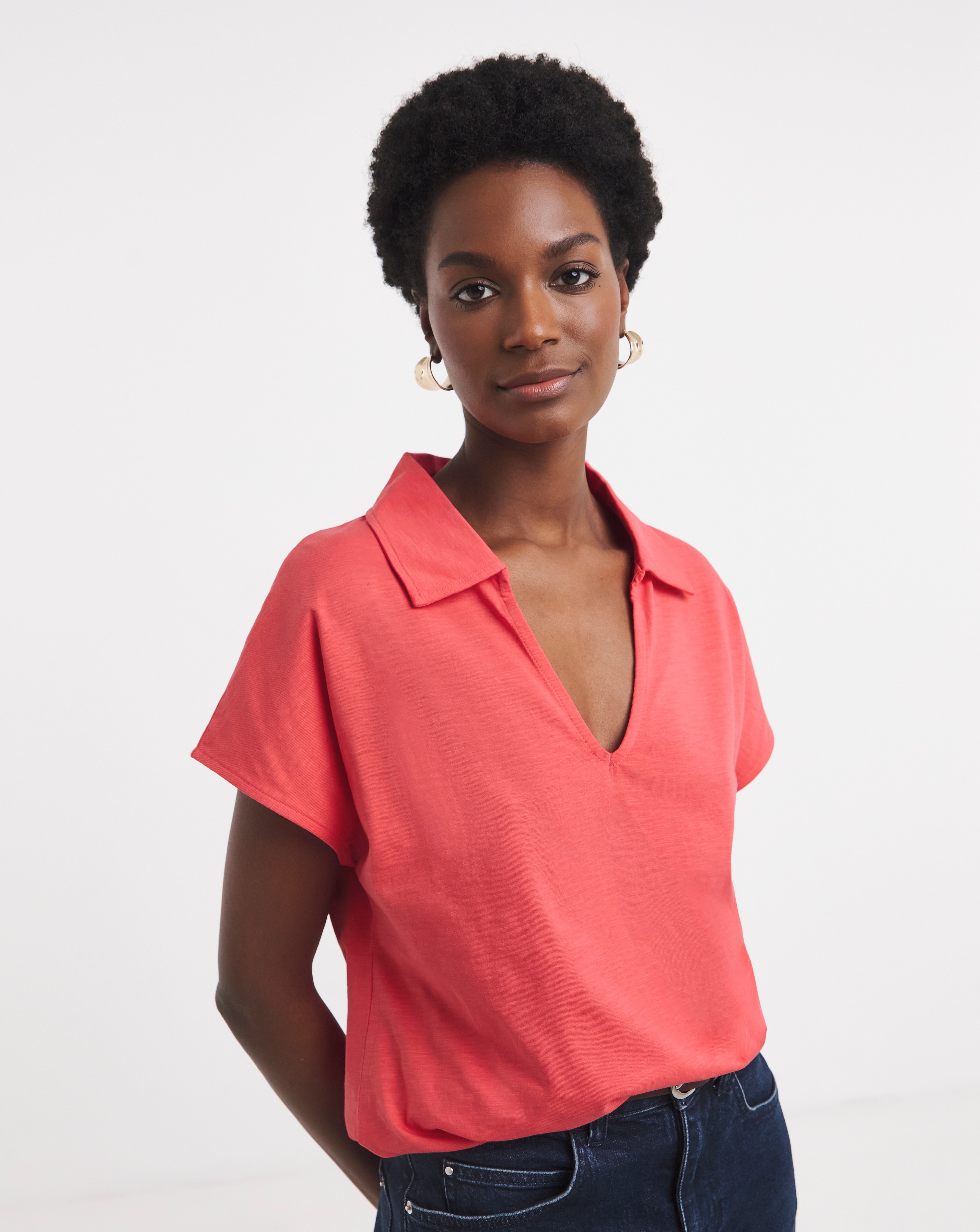 New In - V-Neck Collared Short Sleeve T-Shirt