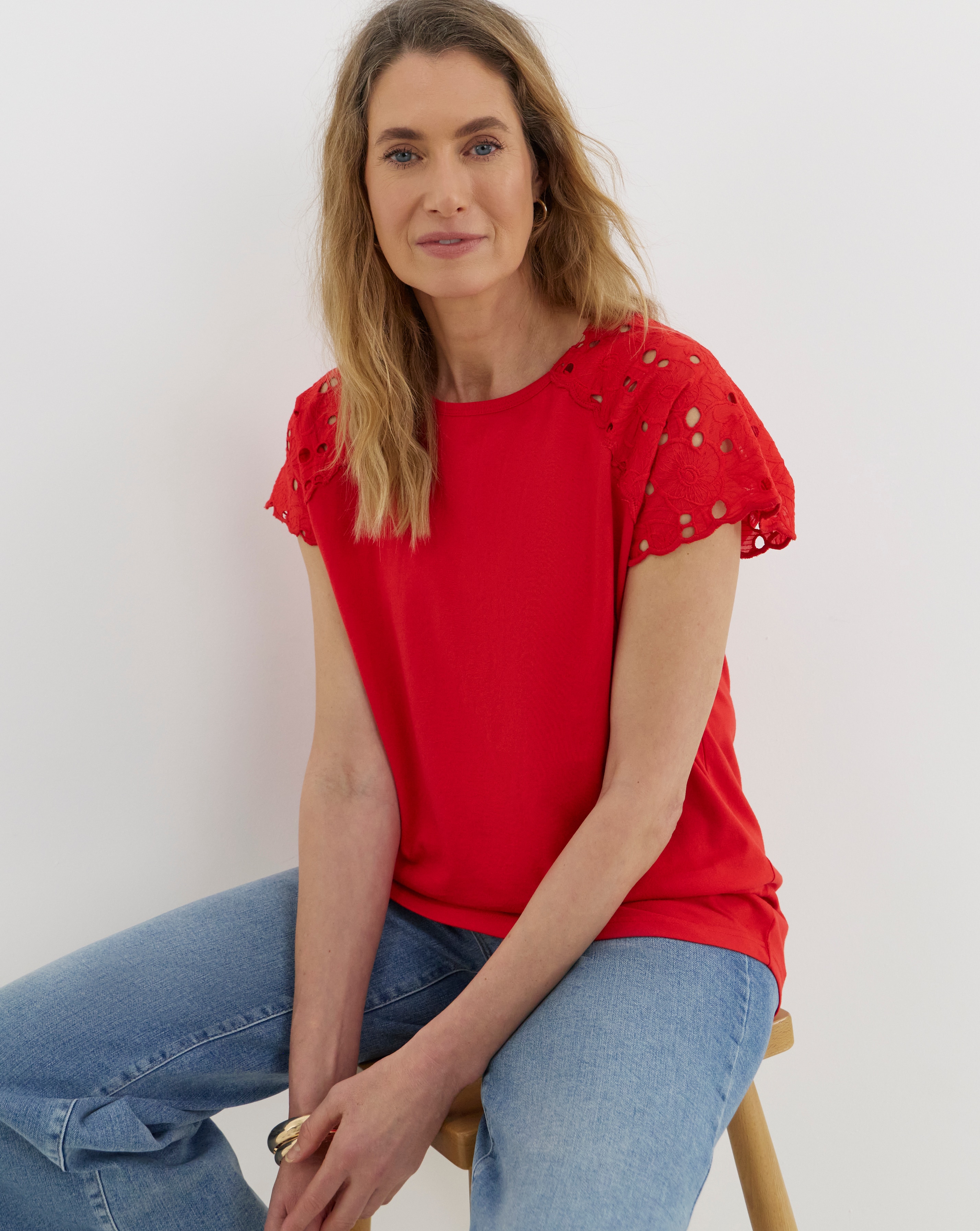 New In - Broderie Shoulder Longline Top