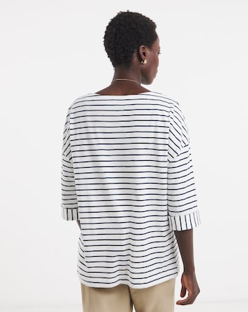 Stripe Button Shoulder Longline Top