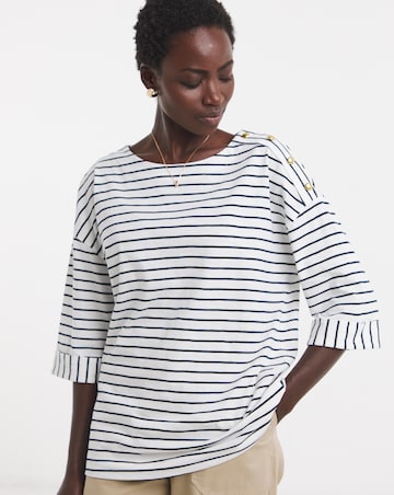 Stripe Button Shoulder Longline Top